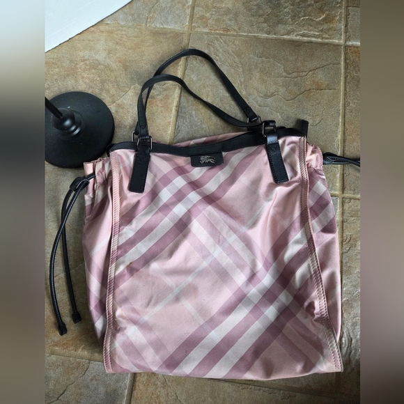 Burberry Nylon And Leather Nova Check Pink Plaid Tote Bag - Picture 14 of 17